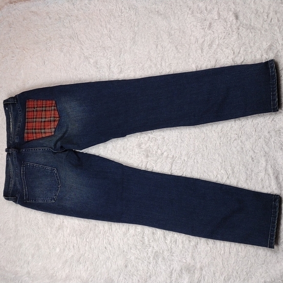 Current/Elliot Blue Dark Wash Mid Rise Plaid Detail Straight Leg Denim Jean - Picture 9 of 14